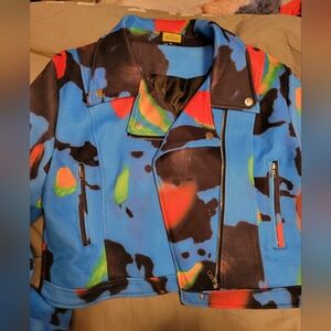 Multi colored moto-style cropped jacket, size XL